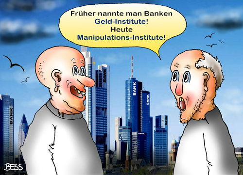 Cartoon: Manipulations-Institute (medium) by besscartoon tagged razzia,börse,geld,institut,strafverfogung,aktienkurse,aktien,wertpapiere,manipulation,zins,strafzahlung,libor,betrug,finanzwelt,banken,damager,bankster,geldistitute,deutsche,bank,bess,besscartoon