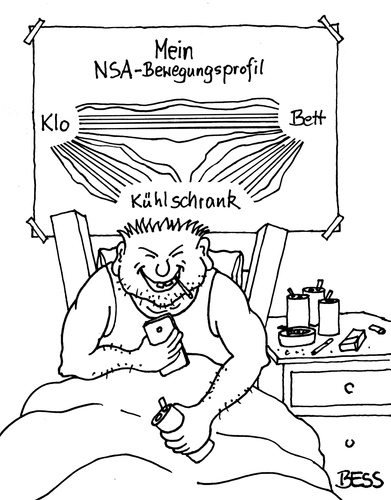 Cartoon: Mein NSA - Bewegungsprofil (medium) by besscartoon tagged snowden,nsa,usa,amerika,bewegungsprofil,geheimdienste,verrat,lauschangriff,prism,obama,handy,klo,wc,bett,kühlschrank,saufen,smartphone,daten,diebstahl,bess,besscartoon
