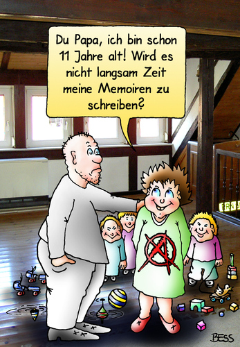 Cartoon: Memoiren (medium) by besscartoon tagged vater,sohn,kinder,papa,memoiren,alter,schreiben,bess,besscartoon