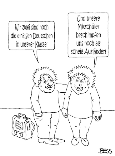 Cartoon: Mikrokosmos Schule (medium) by besscartoon tagged schule,parallelgesellschaft,integration,bildungssystem,flüchtlinge,kinder,bildung,bildungspolitik,politik,ausländerquote,pädagogik,grundschule,hauptschule,realschule,werkrealschule,gymnasium,scheiß,ausländer,ausländeranteil,deutschland,schulklasse,bess,besscartoon