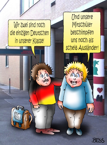 Cartoon: Mikrokosmos Schule (medium) by besscartoon tagged schule,parallelgesellschaft,integration,bildungssystem,flüchtlinge,kinder,bildung,bildungspolitik,politik,ausländerquote,pädagogik,grundschule,hauptschule,realschule,werkrealschule,gymnasium,scheiß,ausländer,ausländeranteil,deutschland,schulklasse,bess,besscartoon