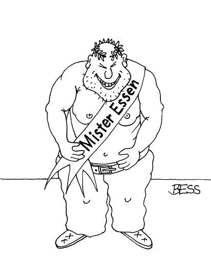 Cartoon: Mister Essen (medium) by besscartoon tagged besscartoon,bess,fettleibig,schönheit,wahl,mister,stadt,essen,dick,fett,mann