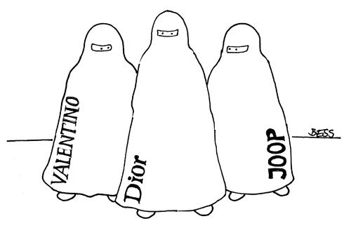 Cartoon: Modebewusst (medium) by besscartoon tagged frauen,burka,mode,islam,modedesign,bess,besscartoon
