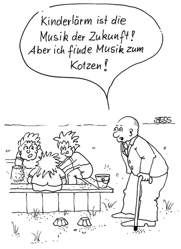 Cartoon: Musikfreund (medium) by besscartoon tagged kinder,kinderlärm,mann,musik,zukunft,kotzen,spielplatz,bess,besscartoon
