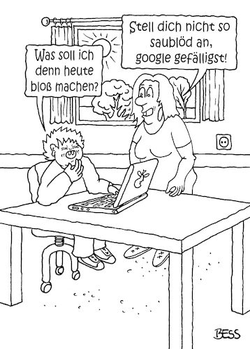 Cartoon: Mutterliebe (medium) by besscartoon tagged computer,technik,internet,digitalisierung,google,mutter,sohn,kind,langeweile,freizeit,spielen,bess,besscartoon