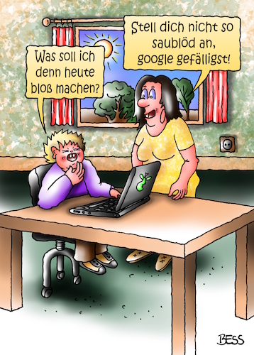 Cartoon: Mutterliebe (medium) by besscartoon tagged computer,technik,internet,digitalisierung,google,mutter,sohn,kind,langeweile,freizeit,spielen,bess,besscartoon