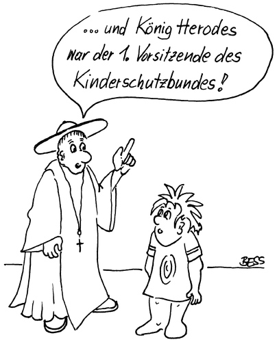 Cartoon: Nachhilfestunde (medium) by besscartoon tagged kirche,religion,katholisch,pfarrer,herodes,kinderschutzbund,bess,besscartoon