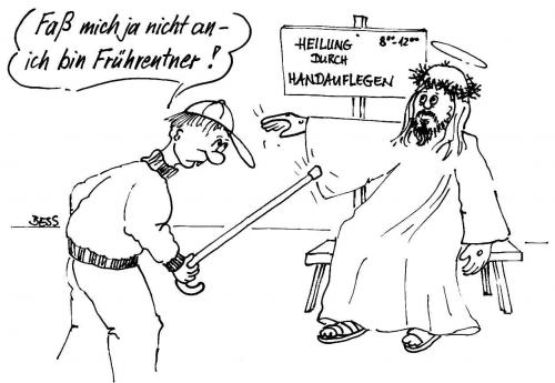 Cartoon: Nein danke (medium) by besscartoon tagged rentner,frührentner,alt,männer,religion,christentum,katholisch,jesus,bess,besscartoon