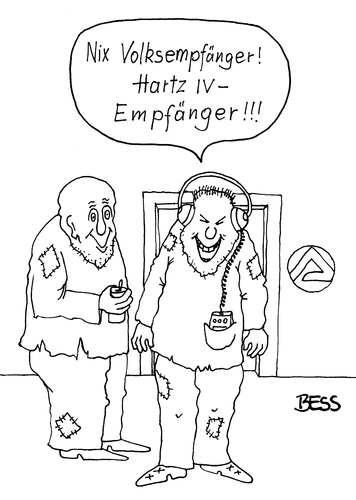 Cartoon: Nix Volksempfänger (medium) by besscartoon tagged hartz,hartz4,volksempfänger,arbeit,arbeitslos,arge,job,jobcenter,bess,besscartoon