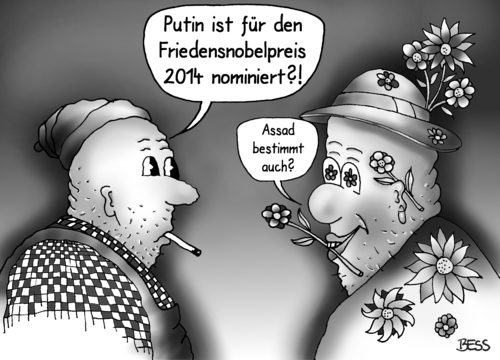 Cartoon: Nominierung 2014 (medium) by besscartoon tagged frieden,friedensnobelpreis,nobelpreis,nobel,nominierung,nominiert,putin,russland,ukraine,krise,krim,terror,krieg,spaltung,assad,macht,panzer,gewalt,bess,machtausübung,besscartoon