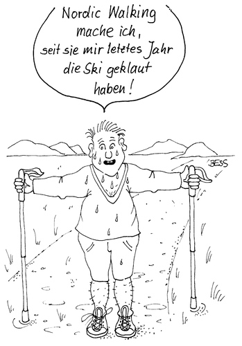 Cartoon: Nordic Walking (medium) by besscartoon tagged nordic,walking,sport,ski,skifahren,diebstahl,bess,besscartoon