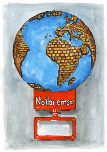 Cartoon: Notbremse (medium) by besscartoon tagged erde,notbremse,architektur,beton,bess,besscartoon