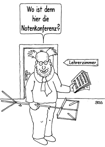 Cartoon: Notenkonferenz (medium) by besscartoon tagged musik,musiklehrer,noten,notenkonferenz,zeugnis,versetzung,notenständer,schuldienst,schuljahr,schule,schüler,lehrer,pädagogik,gymnasium,hauptschule,realschule,werkrealschule,lernen,schulmeister,pauker,bess,besscartoon