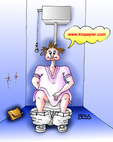 Cartoon: Notfall (medium) by besscartoon tagged mann,klo,wc,toilette,internet,www,klopapier,not,notdurft,frust,hilfe,bess,besscartoon