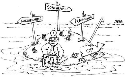Cartoon: Oberarzt (medium) by besscartoon tagged insel,meer,schiffbruch,arzt,krankenhaus,bess,besscartoon