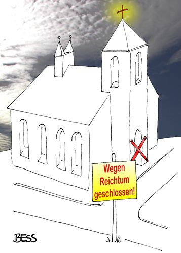 Cartoon: Oh Gott oh Gott (medium) by besscartoon tagged besscartoon,bess,kirchensteuer,protz,evangelisch,himmel,reichtum,geld,kreuz,gemeinde,reich,arm,katholisch,christentum,religion,kirche,oh,gott