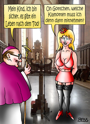 Cartoon: Oh Gottchen (medium) by besscartoon tagged klamotten,frauen,pfarrer,mode,leben,nach,dem,tod,sterben,religion,christentum,kirche,katholisch,bess,besscartoon