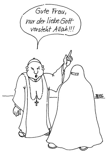 Cartoon: weiser Rat (medium) by besscartoon tagged besscartoon,bess,allah,gott,burka,pfarrer,katholisch,islam,religion