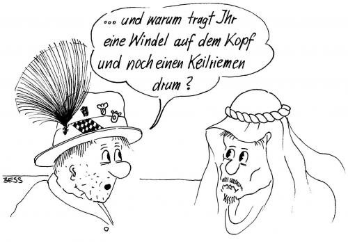 Cartoon: ohne Titel (medium) by besscartoon tagged besscartoon,bess,kopfbedeckung,christentum,islam,religion,männer