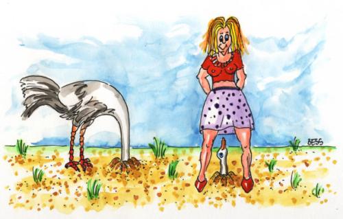 Cartoon: ohne Titel (medium) by besscartoon tagged strauß,sand,frau,bess,besscartoon