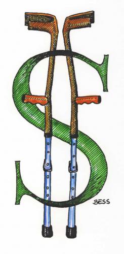 Cartoon: ohne Titel (medium) by besscartoon tagged dollar,krücken,wirtschaftskrise,geld,banken,bess,besscartoon