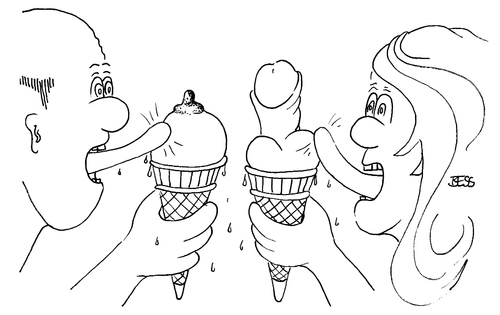 Cartoon: ohne Titel (medium) by besscartoon tagged männer,frauen,paar,beziehung,eis,essen,bess,besscartoon