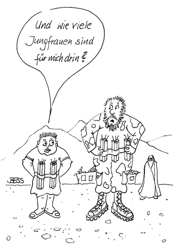 Cartoon: ohne Titel (medium) by besscartoon tagged islam,kinder,sprengstoff,jungfrauen,attentäter,bess,besscartoon