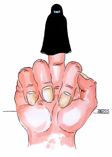 Cartoon: ohne Titel (medium) by besscartoon tagged besscartoon,bess,frauen,religion,islam,stinkefinger,burka