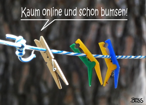 Cartoon: onlinebumsen (medium) by besscartoon tagged wäscheleine,online,wäscheklammer,bumsen,bess,besscartoon