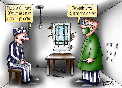 Cartoon: organisierte Aufschneiderei (medium) by besscartoon tagged chirurg,organisierte,aufschneiderei,arzt,doktor,knast,gefängnis,eingebuchtet,eingelocht,zelle,haft,bess,besscartoon