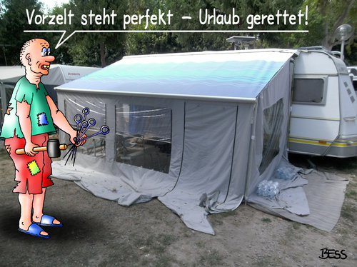 Cartoon: perfektes Vorzelt (medium) by besscartoon tagged camping,urlaub,ferien,sommer,freizeit,wohnwagen,vorzelt,bess,besscartoon