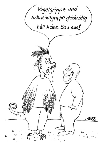 Cartoon: persönliches Pech (medium) by besscartoon tagged männer,schweinegrippe,vogelgrippe,krank,bess,besscartoon