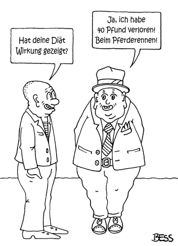 Cartoon: Pfundskerl (medium) by besscartoon tagged männer,dick,diät,abnehmen,wetten,fett,pfund,pferderennen,bess,besscartoon