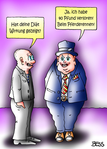 Cartoon: Pfundskerl (medium) by besscartoon tagged männer,dick,diät,abnehmen,wetten,fett,pfund,pferderennen,bess,besscartoon