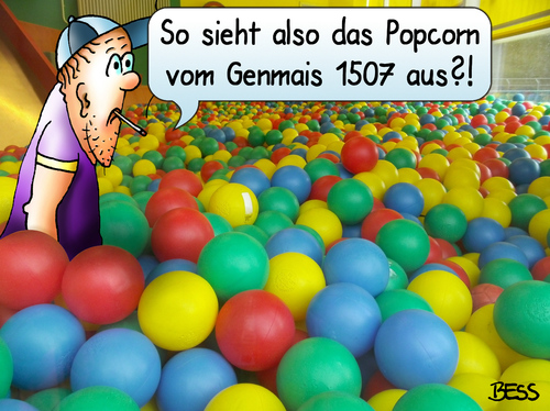 Cartoon: Popcorn  1507 (medium) by besscartoon tagged popcorn,genmais,genmanipuliert,genlebensmittel,nahrung,zulassung,deutschland,enthaltung,essen,eu,europäische,union,agrar,agrarminister,genfood,usa,gesundheit,natur,tiere,gentechnisch,gentechnik,pflanzen,maissorte1507,resistenz,unkraut,vernichtungsmittel,insektengift,pioneer,dupont,schädling,bess,besscartoon