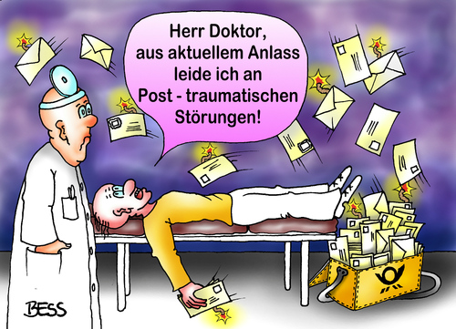 Cartoon: Post-traumatische Störungen (medium) by besscartoon tagged besscartoon,bess,berlin,drohung,briefträger,terrorismus,brief,traumatisch,post,gauck,bundespräsident,anschlag,briefbombe