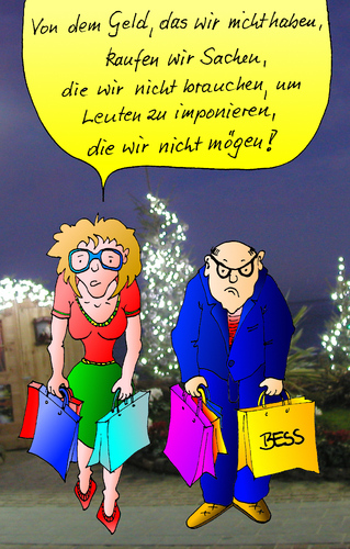 Cartoon: Problembewusstsein (medium) by besscartoon tagged besscartoon,bess,schulden,einkaufen,prestige,krise,geld,shopping,kaufen,beziehung,paar