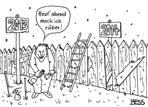 Cartoon: Prost Neujahr (medium) by besscartoon tagged rüber,machen,silvester,2013,2014,fest,feiern,neues,jahr,sekt,neujahr,prost,prosit,böller,knaller,mauer,bess,besscartoon
