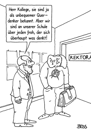 Cartoon: Querdenker (medium) by besscartoon tagged schule,lernen,unterricht,pädagogik,denken,querdenker,erziehung,hauptschule,realschule,gemeinschaftsschule,werkrealschule,gymnasium,lehrer,pauker,bess,besscartoon