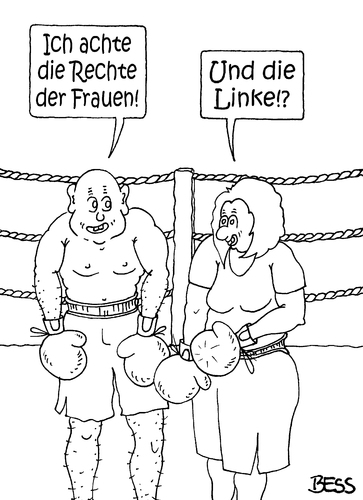 Cartoon: Rechte der Frauen (medium) by besscartoon tagged mann,frau,beziehung,gleichberechtigung,sport,boxen,rechte,linke,emanzipation,bess,besscartoon