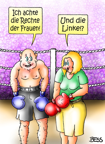 Cartoon: Rechte der Frauen (medium) by besscartoon tagged mann,frau,beziehung,gleichberechtigung,sport,boxen,rechte,linke,emanzipation,bess,besscartoon