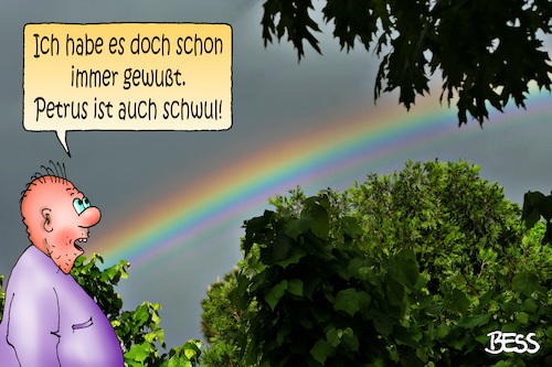 Cartoon: Regenbogen (medium) by besscartoon tagged mann,petrus,regenbogen,schwul,homosexuell,himmel,bess,besscartoon