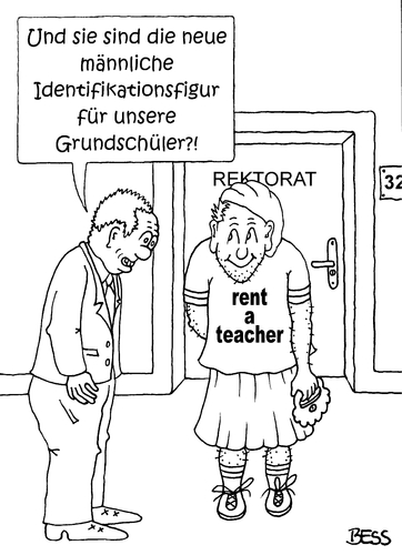 Cartoon: rent a teacher (medium) by besscartoon tagged schule,pädagogik,lehrer,pauker,grundschule,rent,teacher,identifikation,männlich,rektorat,bess,besscartoon