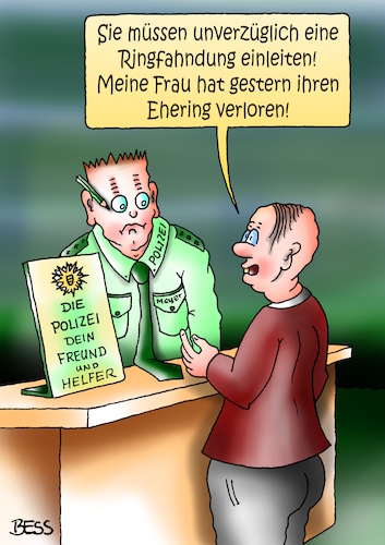 Cartoon: Ringfahndung (medium) by besscartoon tagged polizei,dein,freund,und,helfer,ring,ringfahndung,bess,besscartoon