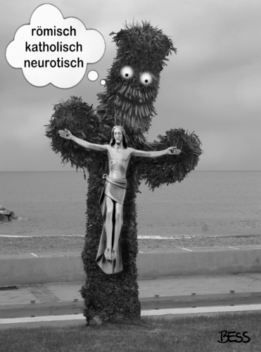 Cartoon: römisch katholisch neurotisch (medium) by besscartoon tagged römisch,katholisch,neurotisch,christentum,religion,kirche,kreuz,jesus,bess,besscartoon