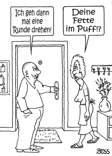 Cartoon: Runde drehen (medium) by besscartoon tagged mann,frau,paar,liebe,ehe,alter,beziehung,sexualität,puff,prostitution,runde,drehen,bess,besscartoon