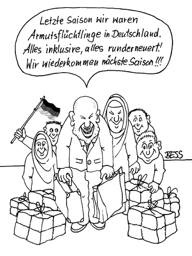 Cartoon: Saisongeschäft (medium) by besscartoon tagged armut,flüchtlinge,asyl,bulgarien,serbien,rumänien,roma,sinti,saison,inklusive,armutsflüchtlinge,migranten,sozialhilfe,runderneuerung,bess,besscartoon