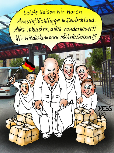 Cartoon: Saisongeschäft (medium) by besscartoon tagged armut,flüchtlinge,asyl,bulgarien,serbien,rumänien,roma,sinti,saison,inklusive,armutsflüchtlinge,migranten,sozialhilfe,runderneuerung,bess,besscartoon