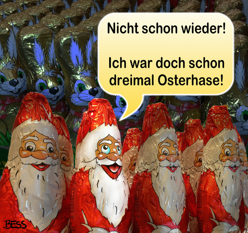 Cartoon: Schicksal Ladenhüter (medium) by besscartoon tagged weihnachten,ostern,nikolaus,santa,claus,weihnachtsmann,osterhase,schicksal,ladenhüter,religion,schokolade,hase,schokoladenhase,schokoladennikolaus,konsum,süsses,essen,fest,bess,besscartoon