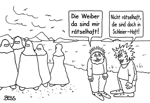 Cartoon: Schleier-Haft (medium) by besscartoon tagged burka,frauen,islam,kinder,schleier,rätselhaft,weiber,bess,besscartoon